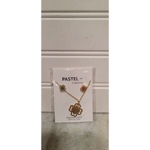 Pastel Collection Stainless Steel Clover Necklace/Earring Set Gold